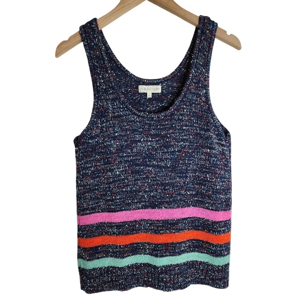 Loft Lou & Grey Tank Women's Large Knit Sweater Sleeveless Top Stripemarl - Picture 1 of 5